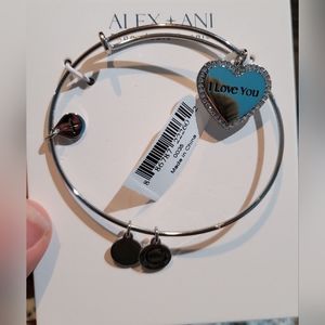 NWT Alex and Ani Silver Tone Crystal I Love You Expandable Charm Bangle Bracelet